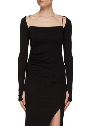 Main View - Click To Enlarge - HELMUT LANG - ‘SCALA’ THUMB HOLE LONG SLEEVE SLIT DETAIL TOP