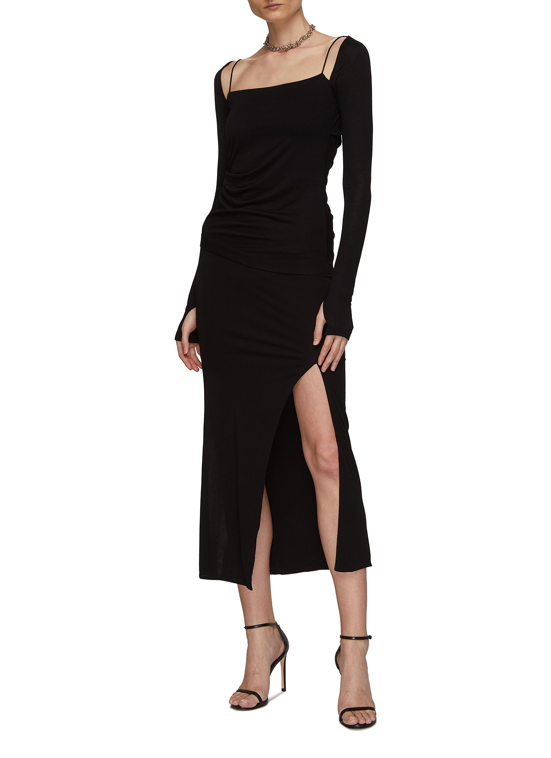 ‘SCALA’ THUMB HOLE LONG SLEEVE SLIT DETAIL TOP