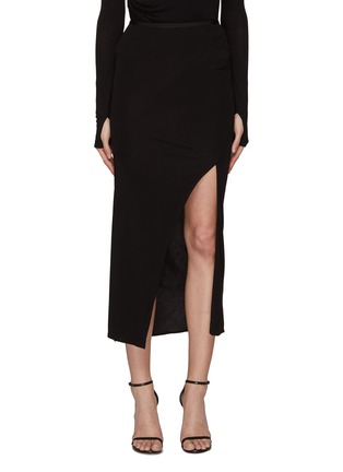Main View - Click To Enlarge - HELMUT LANG - HIGH WAIST SIDE SLIT RUCHED DETAIL MAXI SKIRT