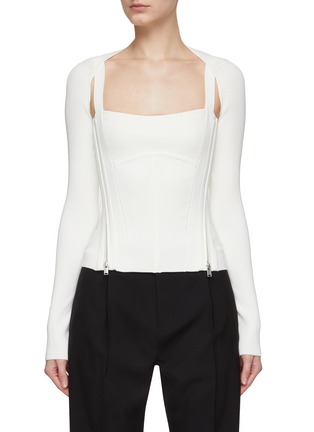Main View - Click To Enlarge - DION LEE - MOTO SIDE ZIPPER LONG SLEEVE CORSET TOP