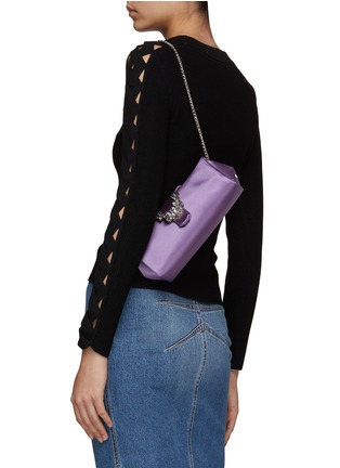 Front View - Click To Enlarge - RODO - ‘Anthea’ Crystal Embellished Buckle Satin Clutch