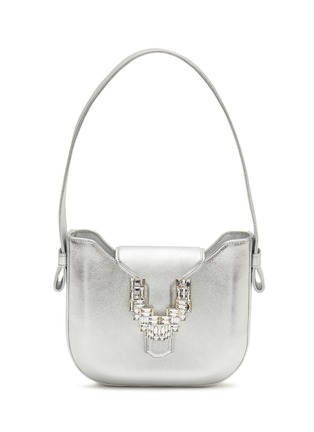 Main View - Click To Enlarge - RODO - ‘Amira’ Crystal Embellished Buckle Lamé Leather Hobo Bag