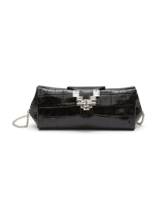 Main View - Click To Enlarge - RODO - ‘Anthea’ Crystal Embellished Buckle Crocodile Embossed Leather Clutch