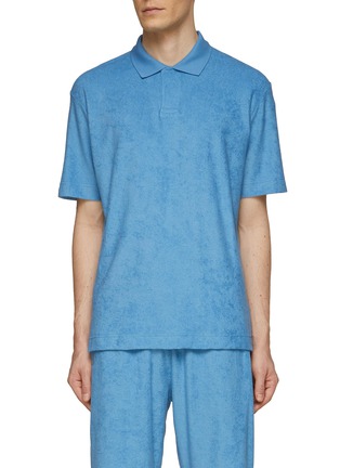 Front View - Click To Enlarge - LANE CRAWFORD - SUNSPEL TWIN SET<br> BLUE TOWELLING POLO SHIRT & DRAWSTRING SHORTS