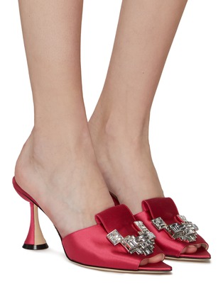 Figure View - Click To Enlarge - RODO - ‘Calia’ Strass Embellished Buckle Satin Heeled Sandals