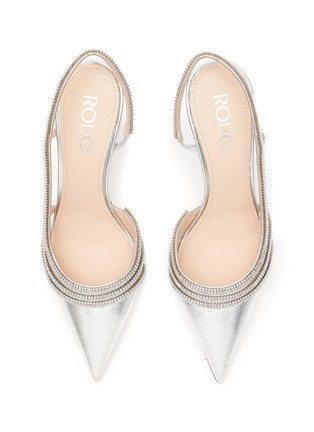 Detail View - Click To Enlarge - RODO - ‘Peony’ Stone Embellished Lamé Leather Slingback Pumps