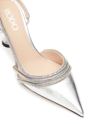 Detail View - Click To Enlarge - RODO - ‘Peony’ Stone Embellished Lamé Leather Slingback Pumps