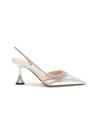 Main View - Click To Enlarge - RODO - ‘Peony’ Stone Embellished Lamé Leather Slingback Pumps