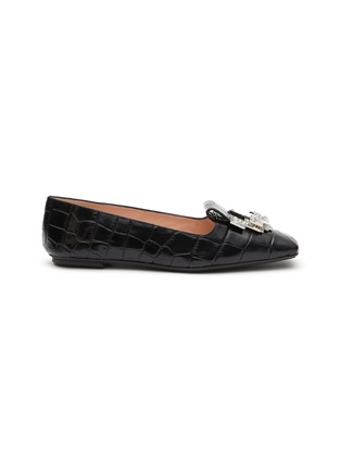 Main View - Click To Enlarge - RODO - ‘Scilla’ Strass Embellished Crocodile Embossed Calfskin Leather Flats
