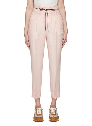 Main View - Click To Enlarge - PESERICO - Drawstring Waist Pressed-Crease Cuffed Linen Pants