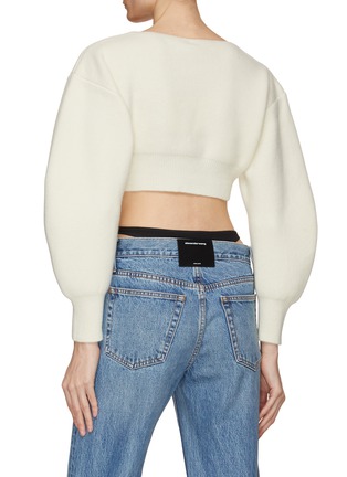 Back View - Click To Enlarge - ALEXANDERWANG - Crystal Embellished Tie Wool Blend Knit Cropped Cardigan