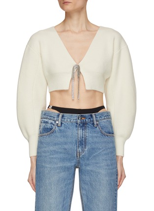 Main View - Click To Enlarge - ALEXANDERWANG - Crystal Embellished Tie Wool Blend Knit Cropped Cardigan