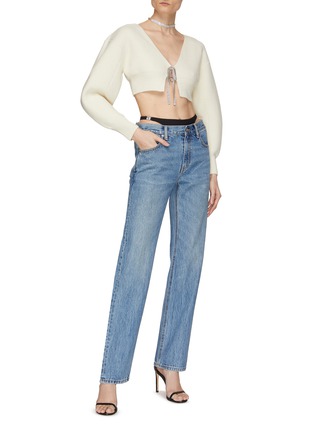 Figure View - Click To Enlarge - ALEXANDERWANG - Crystal Embellished Tie Wool Blend Knit Cropped Cardigan