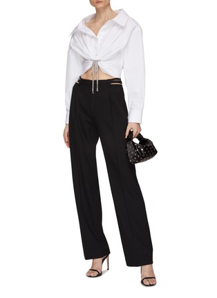 Figure View - Click To Enlarge - ALEXANDER WANG - Crystal Embellished Tie Twisted Front Cropped Shirt