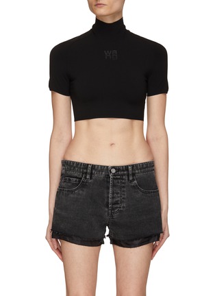 Main View - Click To Enlarge - T BY ALEXANDER WANG - Textured Logo Turtleneck Cropped Top