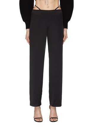 Main View - Click To Enlarge - T BY ALEXANDER WANG - Crystal Embellished Logo Thong Detailing Silk Wide Leg Pants