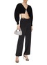 Figure View - Click To Enlarge - T BY ALEXANDER WANG - Crystal Embellished Logo Thong Detailing Silk Wide Leg Pants