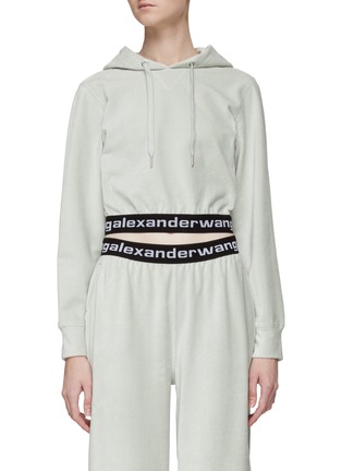 Main View - Click To Enlarge - T BY ALEXANDER WANG - STRETCH CORDUROY CROPPED LONG SLEEVE HOODIE