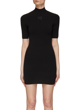 Main View - Click To Enlarge - T BY ALEXANDER WANG - Textured Logo Mock Neck Mini Dress