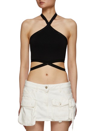 Main View - Click To Enlarge - T BY ALEXANDER WANG - Criss Cross Logo Elasticated Trim Halter Top
