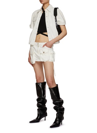 Figure View - Click To Enlarge - T BY ALEXANDER WANG - Criss Cross Logo Elasticated Trim Halter Top