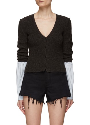 Main View - Click To Enlarge - T BY ALEXANDER WANG - Compact Cotton Cuff Wool-Blend Ribbed Cardigan