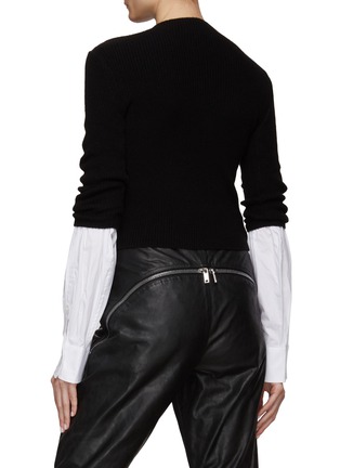 Back View - Click To Enlarge - T BY ALEXANDER WANG - Compact Cotton Cuff Wool-Blend Ribbed Crewneck Pullover