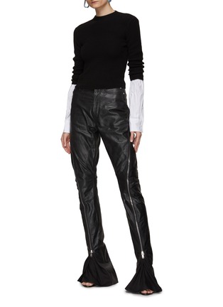 Figure View - Click To Enlarge - T BY ALEXANDER WANG - Compact Cotton Cuff Wool-Blend Ribbed Crewneck Pullover