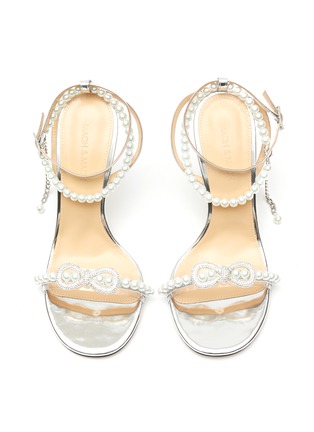 Detail View - Click To Enlarge - MACH & MACH - Bow Pearlescent Bead Leather Ankle Strap Heeled Sandals