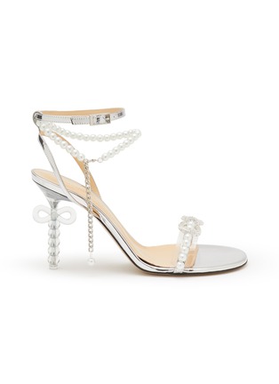 Main View - Click To Enlarge - MACH & MACH - Bow Pearlescent Bead Leather Ankle Strap Heeled Sandals