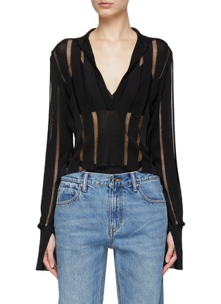 Main View - Click To Enlarge - GAUGE81 - ‘Kalai’ Sheer Panel V-Neck Long Sleeve Shirt