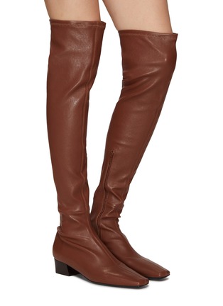 Figure View - Click To Enlarge - BY FAR - ‘COLETTE’ SQUARE TOE STRETCH LEATHER OVER THE KNEE BOOTS