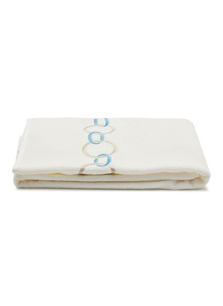 Main View - Click To Enlarge - FRETTE - Links Embroidery Cotton Terry Hand Towel — Savage Beige/Lagoon