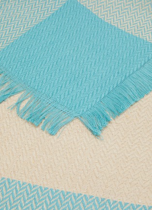 Detail View - Click To Enlarge - FRETTE - Sunday Linen Cotton Blend Blanket — Savage Beige/Lagoon