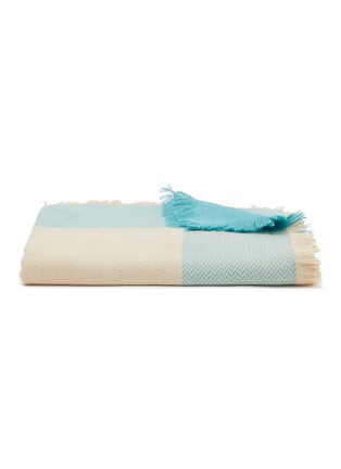 Main View - Click To Enlarge - FRETTE - Sunday Linen Cotton Blend Blanket — Savage Beige/Lagoon