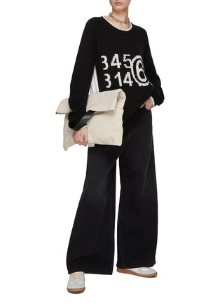 Figure View - Click To Enlarge - MM6 MAISON MARGIELA - NUMBER 6 LOGO INTARSIA SCOOP NECK LONG SLEEVE KNIT SWEATER