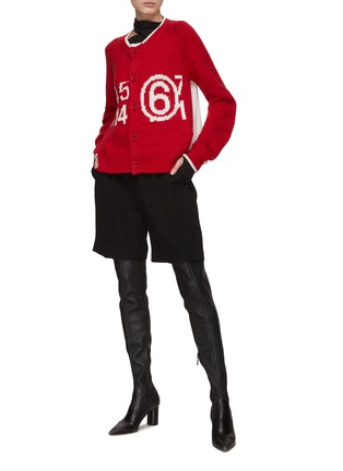 Figure View - Click To Enlarge - MM6 MAISON MARGIELA - NUMBER 6 LOGO INTARSIA SCOOP NECK KNIT CARDIGAN