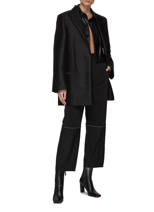Figure View - Click To Enlarge - MM6 MAISON MARGIELA - Flat Front Inverted Panel Contrast Stitch Raw Hem Pants