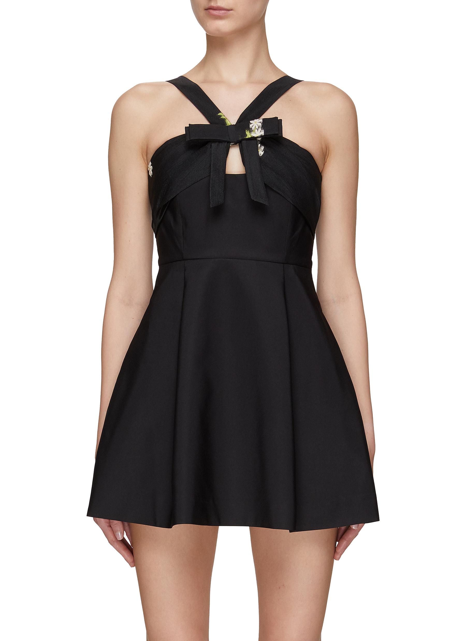 MING MA 2 WAY EMBROIDERED BOW DETAIL A-LINE MINI DRESS