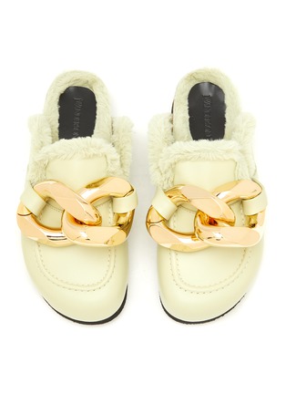 Detail View - Click To Enlarge - JW ANDERSON - Flat Chain Faux Fur Lining Leather Sandals