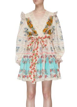 Main View - Click To Enlarge - ZIMMERMANN - Lace Trimmed Floral Print Mini Wrap Dress