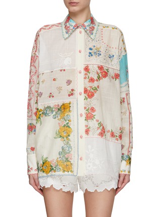 Main View - Click To Enlarge - ZIMMERMANN - ‘CLOVER’ PATCHED BUTTON UP FLORAL PRINT SHIRT