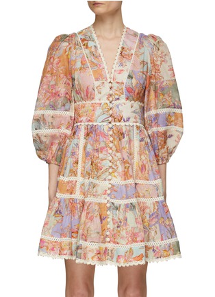 Main View - Click To Enlarge - ZIMMERMANN - ‘Cira’ Lace Trim Floral Print Mini Dress