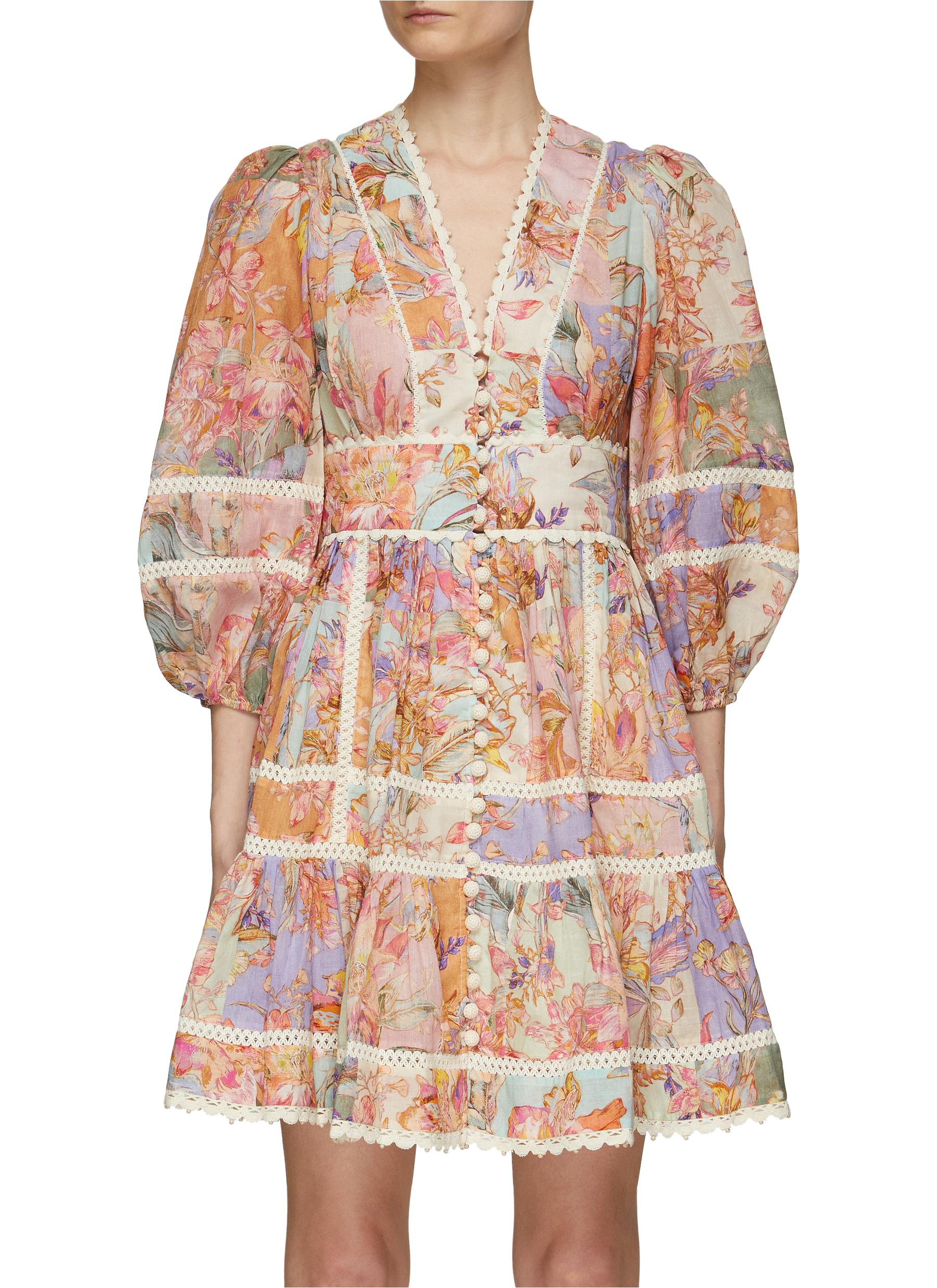 ZIMMERMANN 'Cira' Lace Trim Floral Print Mini Dress