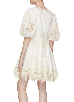 Back View - Click To Enlarge - ZIMMERMANN - Lace Embellished Puff Sleeve Mini Dress