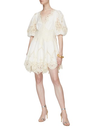 Figure View - Click To Enlarge - ZIMMERMANN - Lace Embellished Puff Sleeve Mini Dress