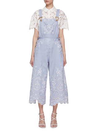 Main View - Click To Enlarge - ZIMMERMANN - ‘CLOVER’ EYELET EMBROIDERY OVERALLS