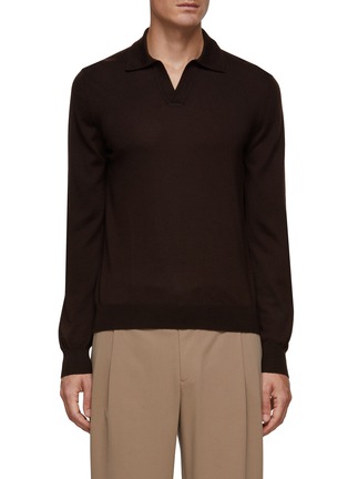 Main View - Click To Enlarge - EQUIL - LONG SLEEVE BUTTONLESS SPREAD COLLAR JERSEY WOOL POLO SHIRT