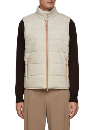 Main View - Click To Enlarge - EQUIL - ZIP FRONT BUTTONED MOCK COLLAR ZIP POCKET QUILTED VEST