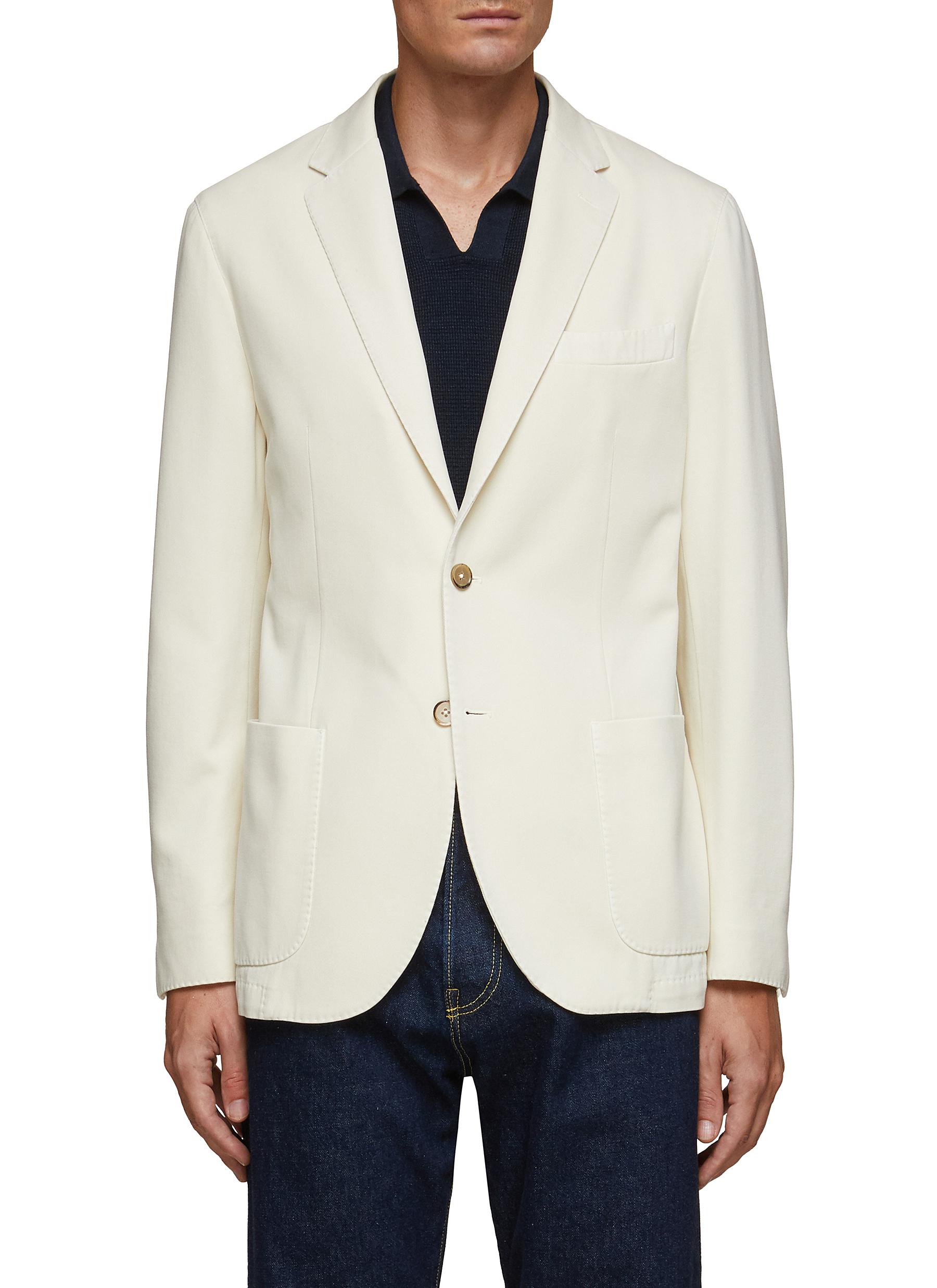 Equil Single Breasted Notch Lapel Unlined Cotton Cashmere Blend Blazer In White